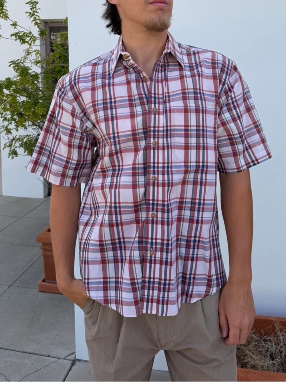 Vtg retro windRidge red plaid button up shirt Size M #preppy